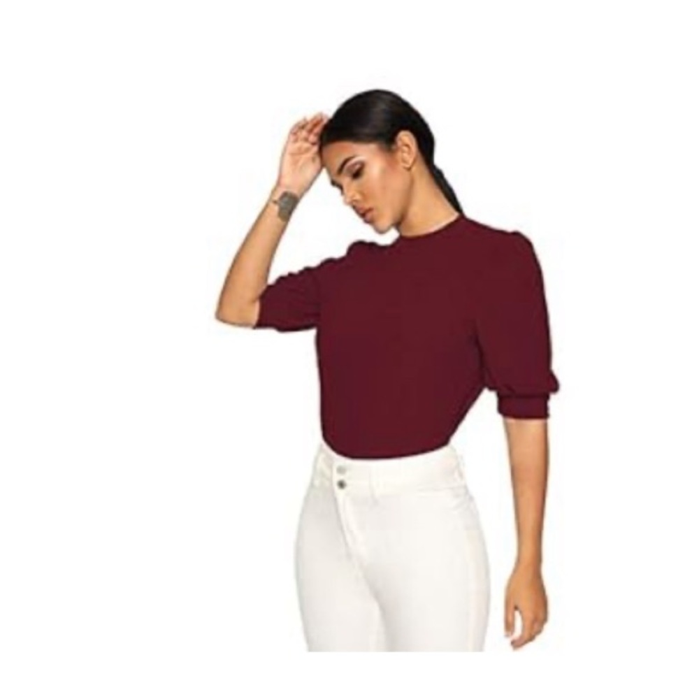 Red puff sleeve blouse great for work